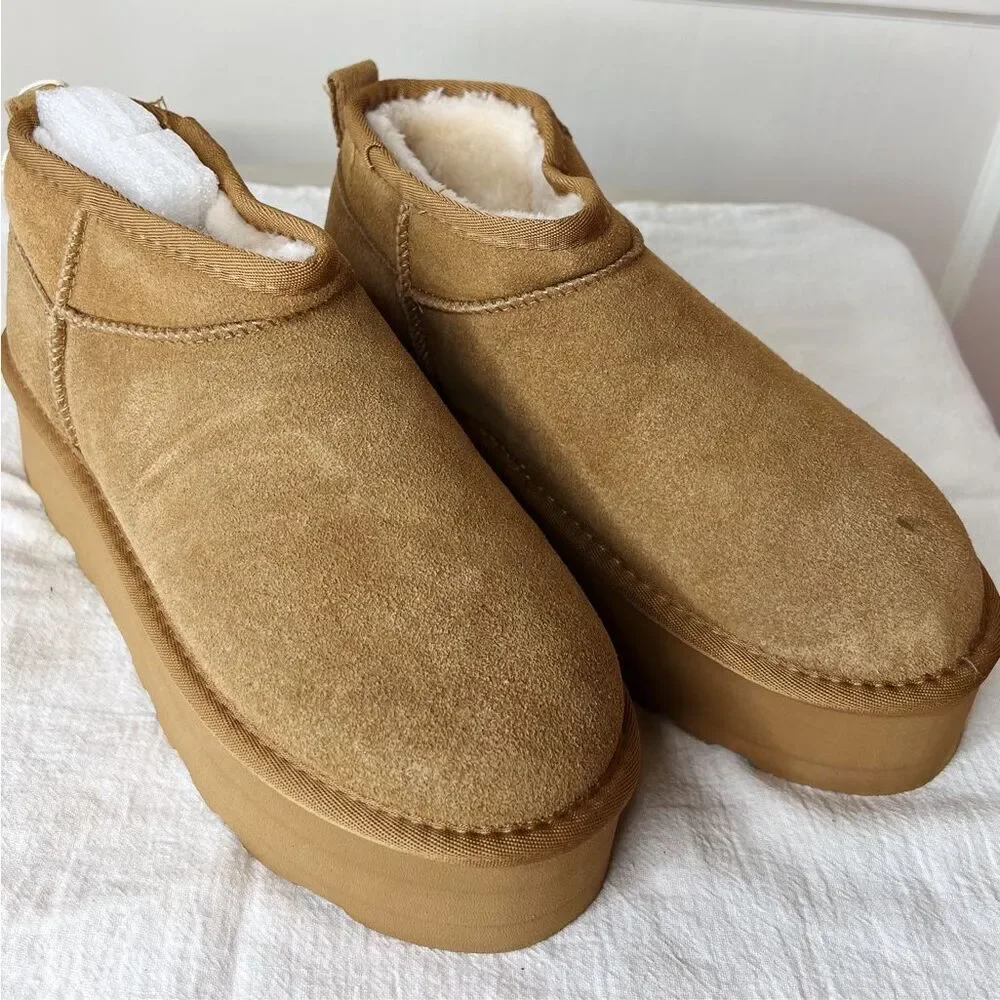 Cushionaire Hippy Women’s Suede Platform Ankle Boots Chestnut Size 8 New